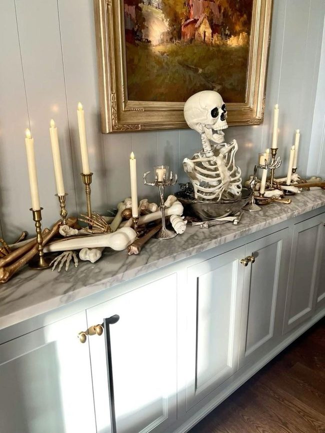 Skeleton In Silver Bowl Halloween