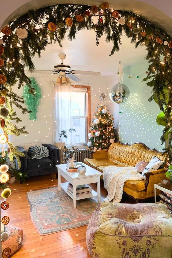 Wooden Paneling Meets Glowing Evergreen
