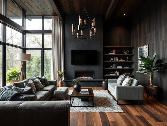 Deep Raw Timber Grain Living Room