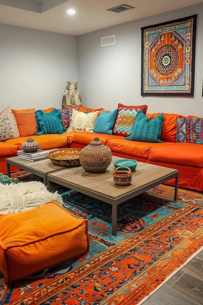 Orange Turquoise Sectional With Handcrafted Soul