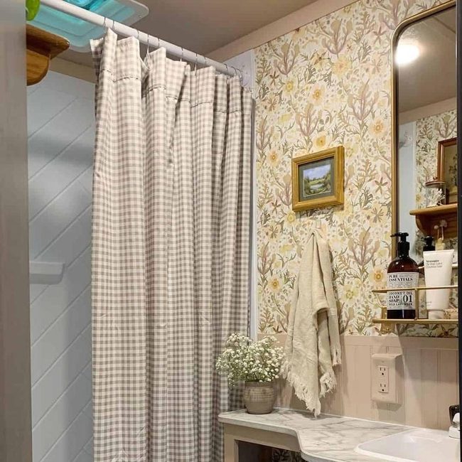 Brass Mirror And Soft Yellow Florals