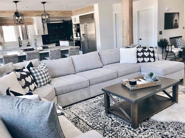 Gray Sofa With Heart-Print Cushions