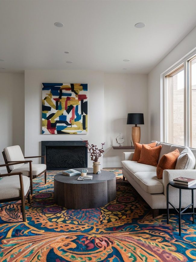 Patterned Wool Rug Unites Rooms