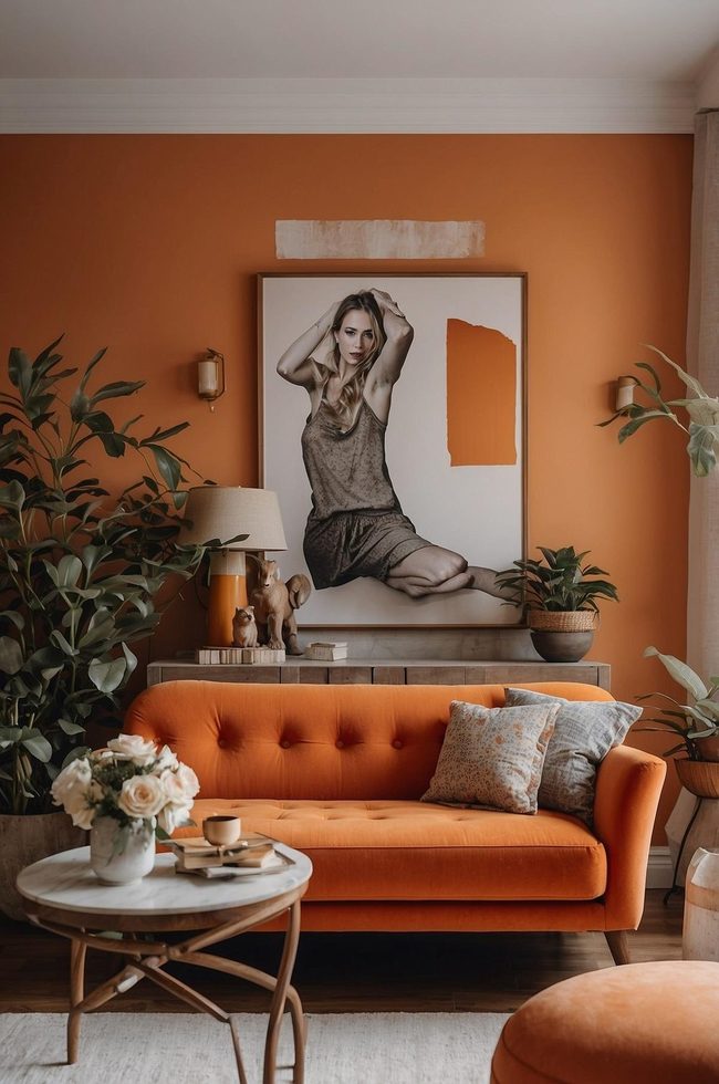 Orange Accent Wall Living Room