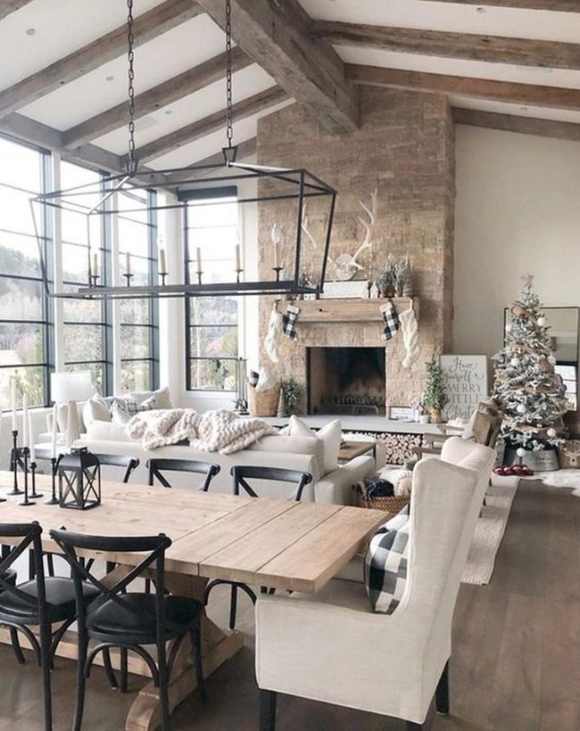Stone Fireplace Anchors Sunlit Living Space