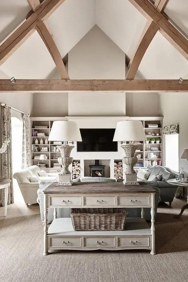 Weathered Wood Beams Meet White Farmhouse