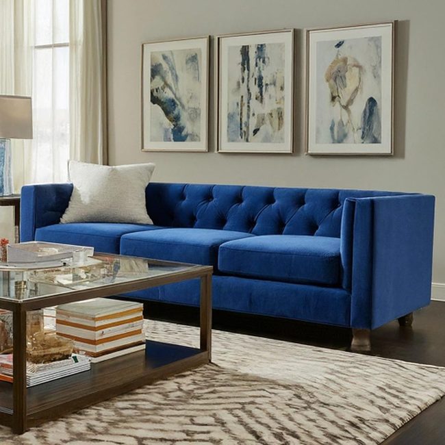Royal Blue Sofa With Gold Accents