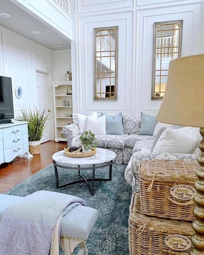 Blue Rug Anchors Modern Marble Living