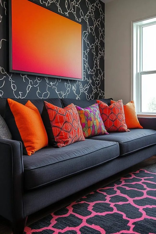 Dark Grey Sofas With Geometric Punch