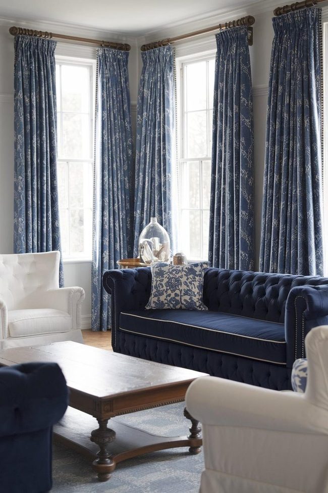 Deep Blue Sofa, White Accents, Traditional