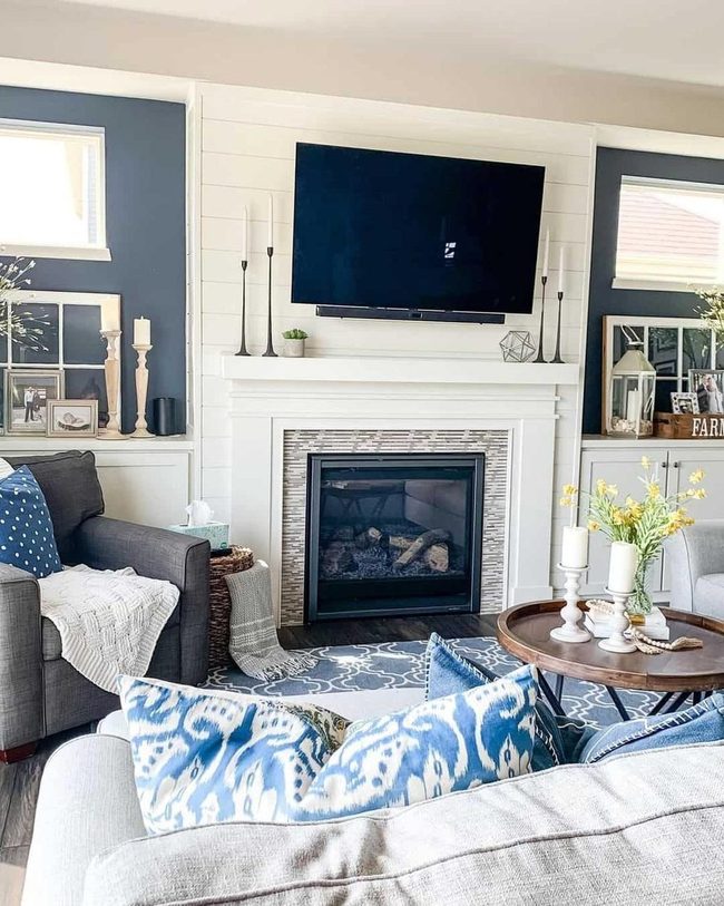 Coastal White Shiplap And Blue Stone