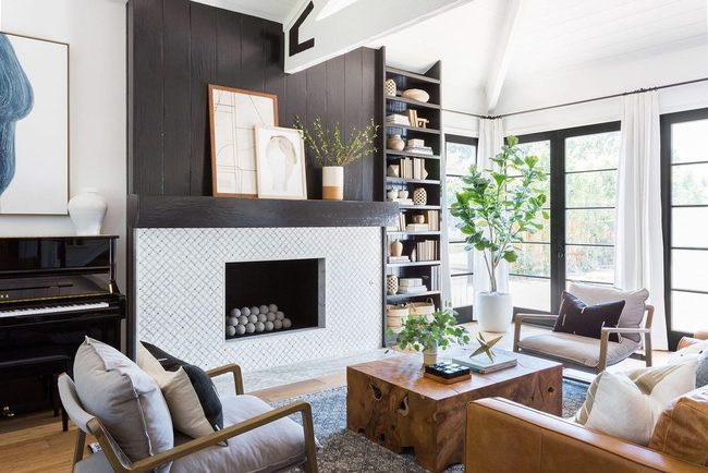 Faint Grid Pattern White Fireplace