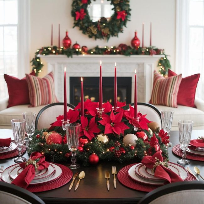 Red Candles Gold Ornaments Table