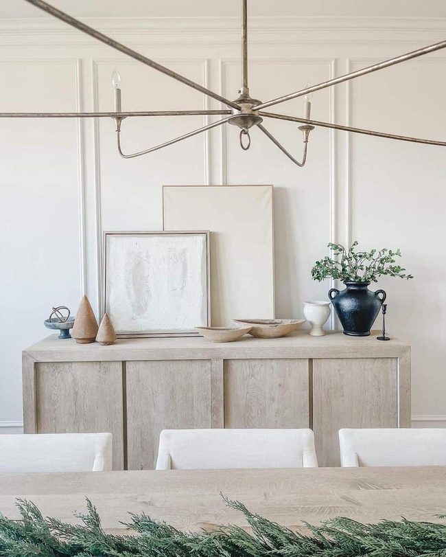 Metallic Chandelier Over Wood Table