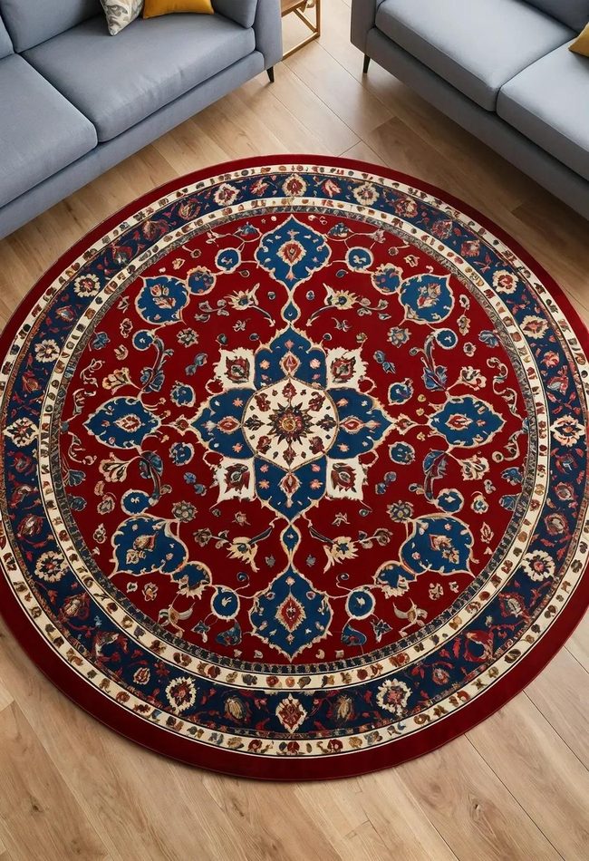 Circular Persian Rug Softens Angles