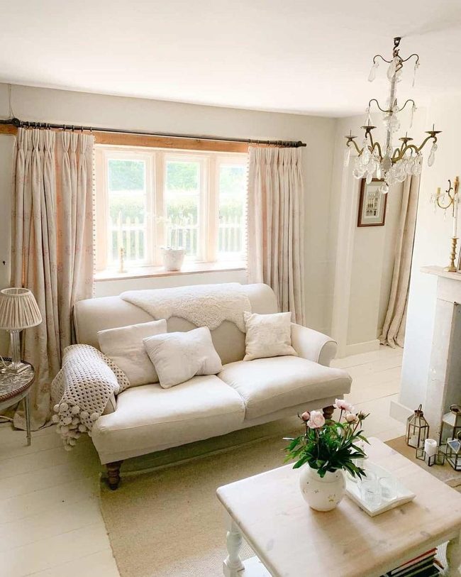 White Sofa With Crystal Brass Light