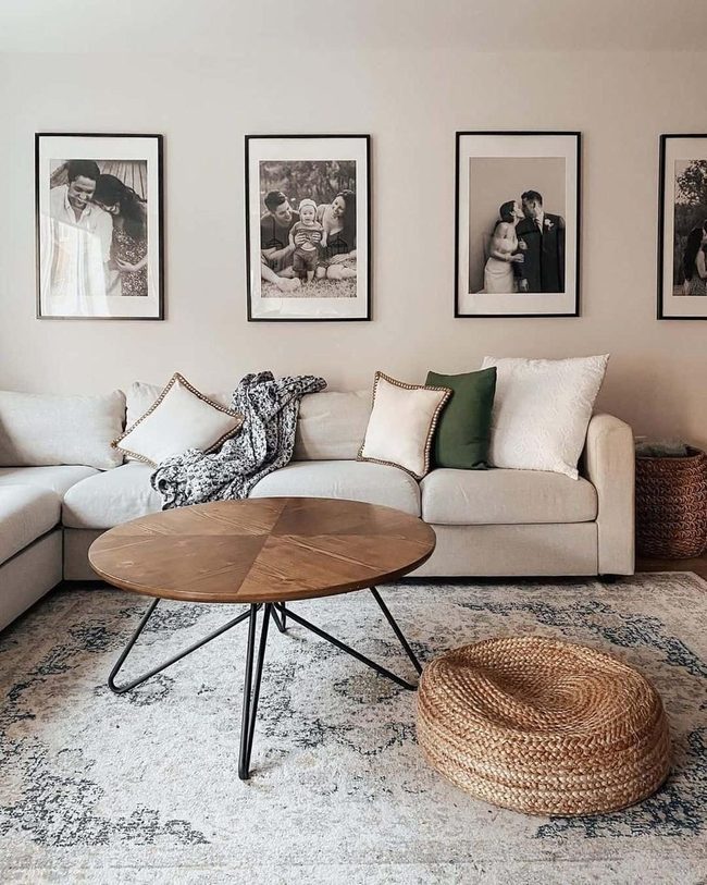 Greige Patterned Rug Anchors Gathered Space