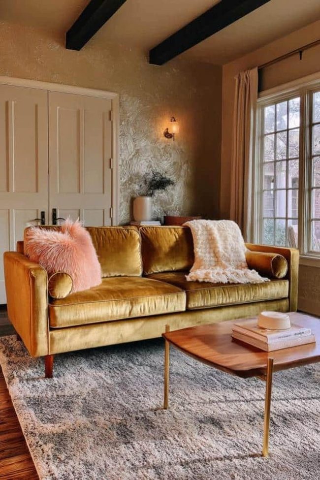 Golden Velvet Sofa Luxury Living