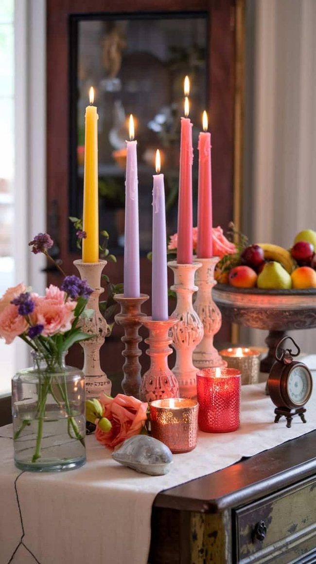 Spring Candles in Coral and Lavender