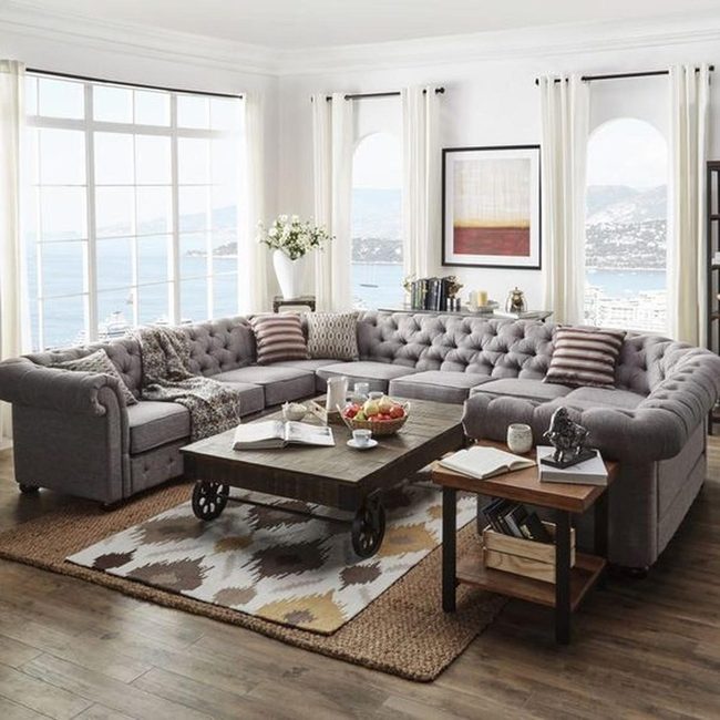 Sunlit Gray Sectional With Wood Accents