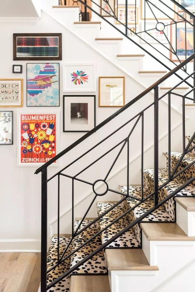 Black Metal Railings And Leopard Print Stairs