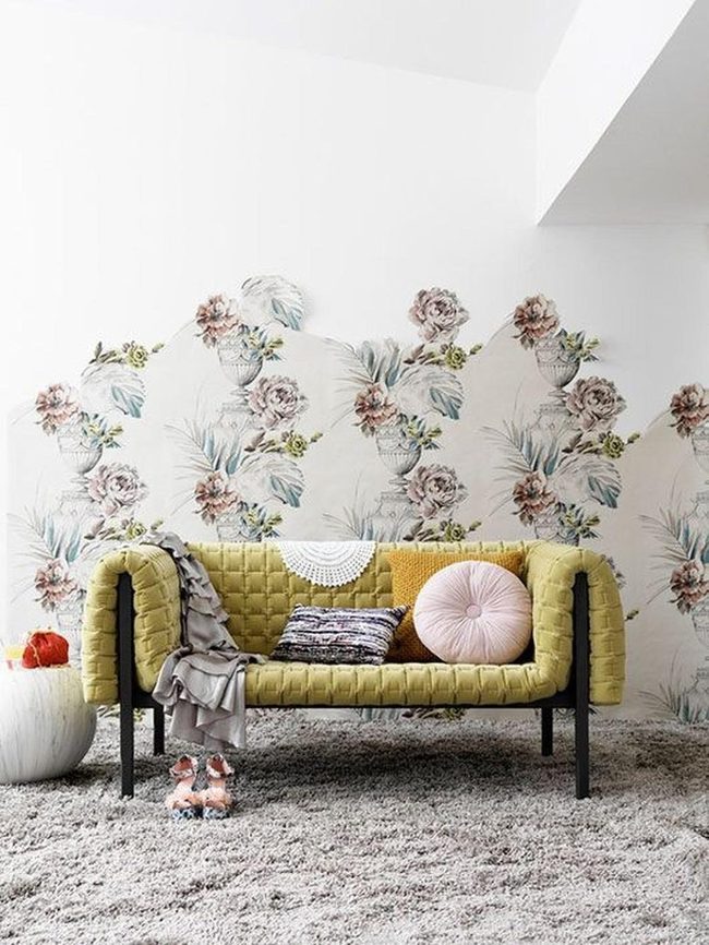 Sunshine Yellow Sofa, Floral Walls