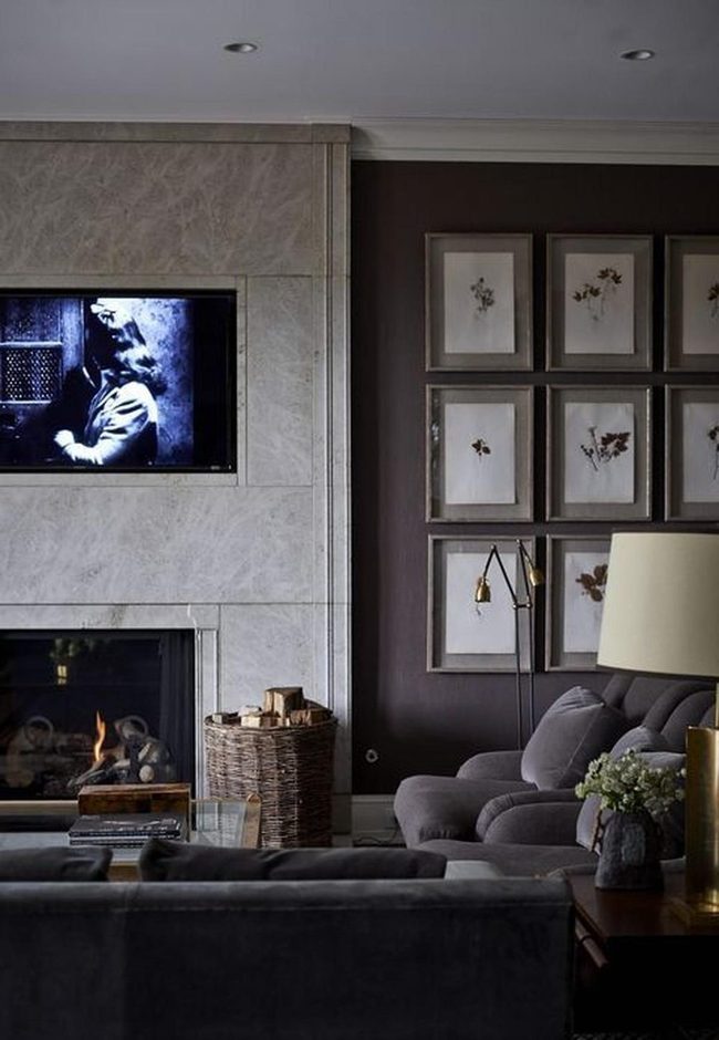 Dark Walls, Gray Comfort, Fireplace Warmth