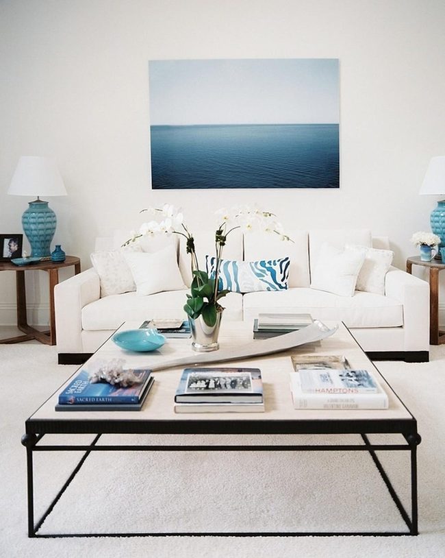 White Sofa With Blue Accents