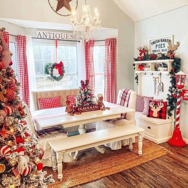 Red Plaid Curtains, Farmhouse Festive