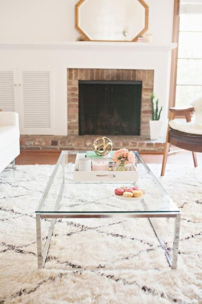 Geometric White Rug Anchors Bright Minimalism