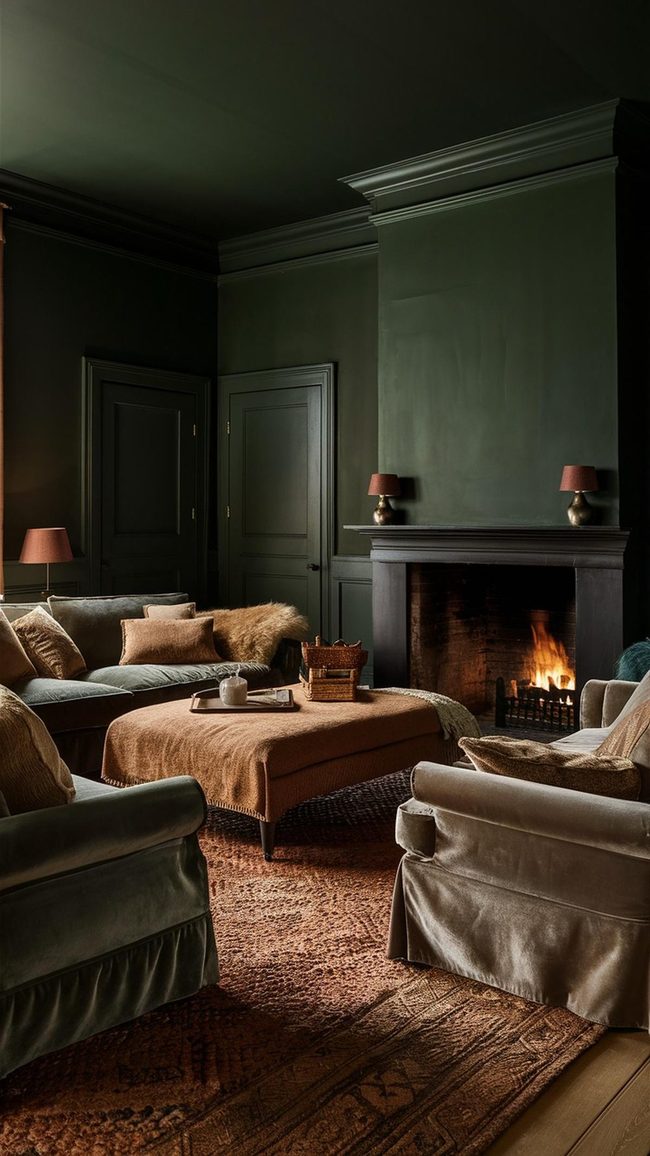 Deep Green Fireplace Parlor
