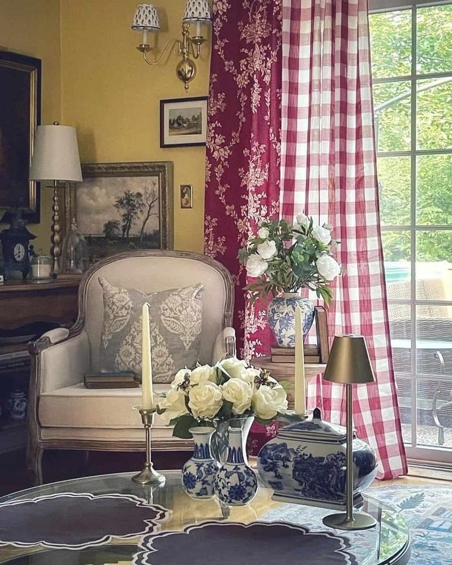 Red Checkered Curtains And Sunny Farmhouse