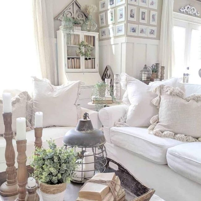 White Living Room With Dark Contrast Accents