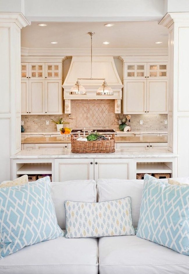 Cream Cabinets With Diamond Tile Warmth