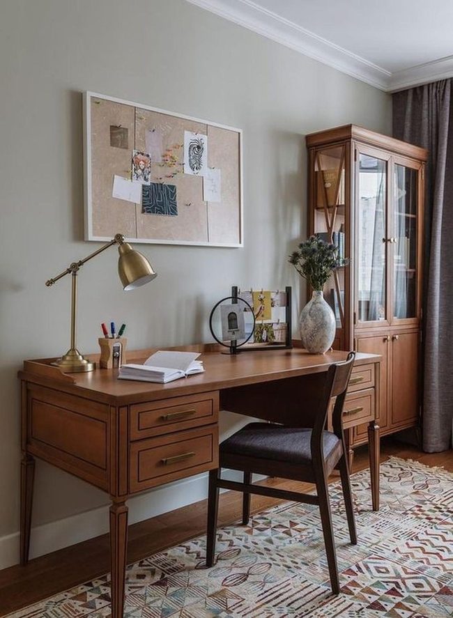 Natural Wood Workspace With Glass Display
