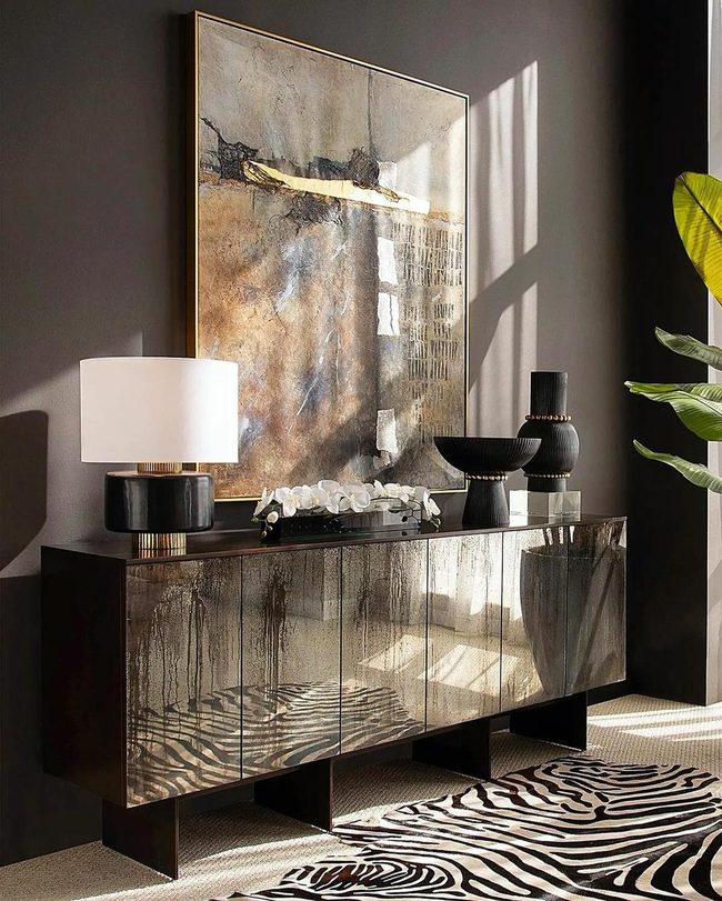 Deep Wood Sideboard With Brass Details