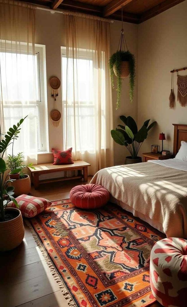 Layered Rugs Define Boho Depth