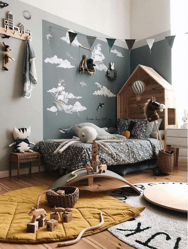 Clouds And Ships On Blue-Gray Walls