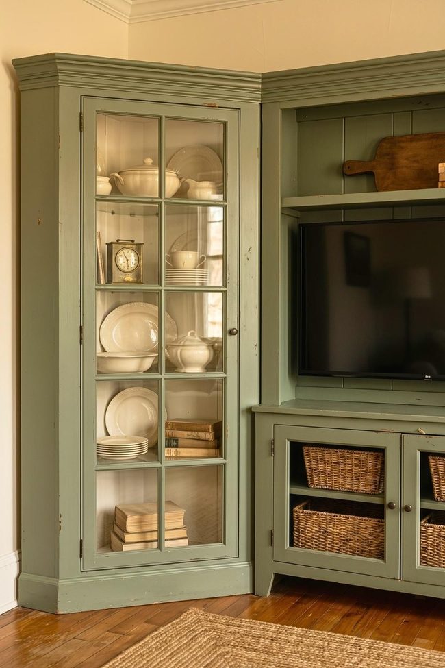 Sage Green Glass Hutch Corner Solutions