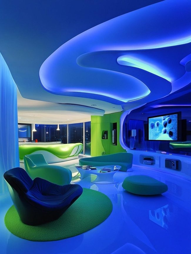 Cool Tones Trendy Living Space