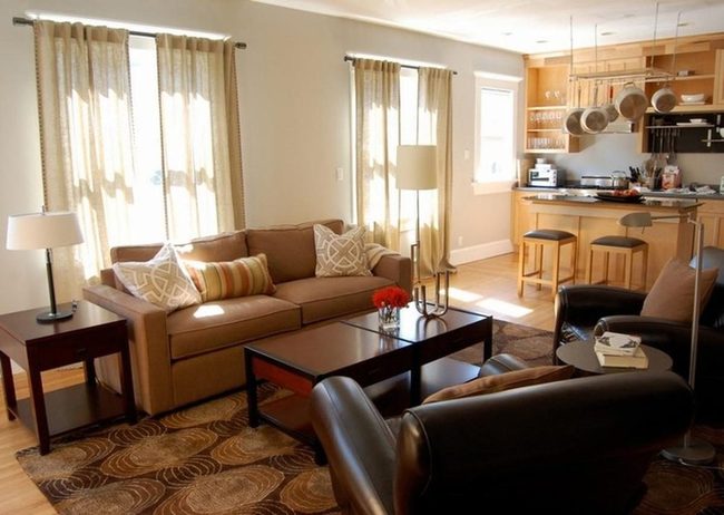 Light Brown Furniture, Cream Windows, Red Flowers