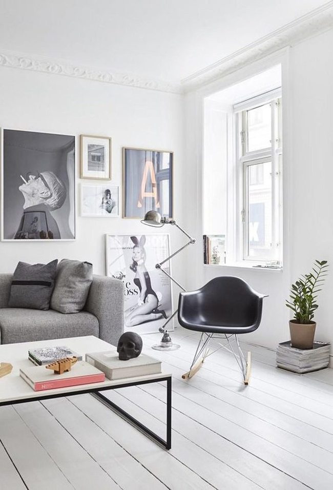 Monochrome Living Room Bright Windows