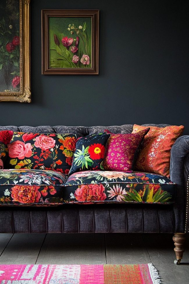 Dark Gray Sofa Mixed Pattern Paradise