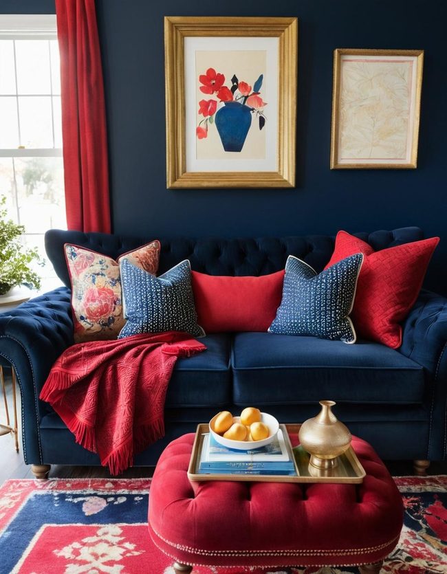 Navy Blue Red Parlor Statement