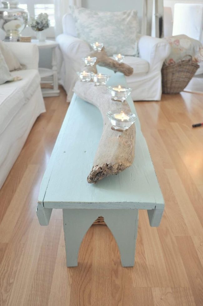 Turquoise Vintage Table With Driftwood