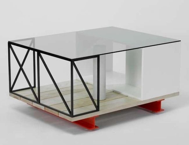 Glass Top Coffee Table Red Metal Legs