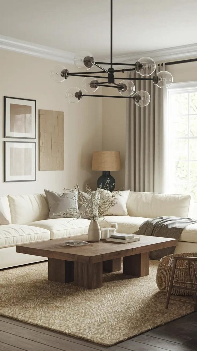 Cream Sectional With Black Metal Accents