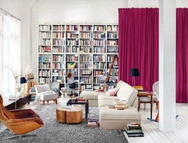 Colorful Books Meet Crimson Walls