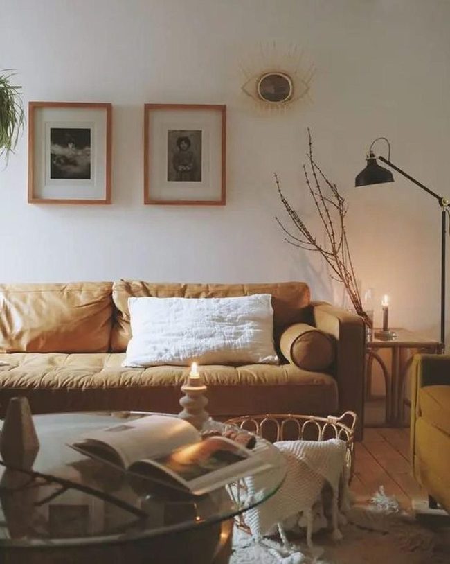 Tan Leather And Natural Wood Living