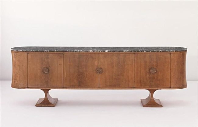 Curved Wood Sideboard Dark Stone Top